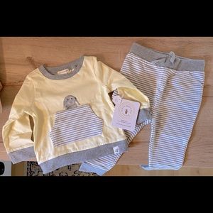 NWT Burt’s Bees Hello Bunny Organic Baby Top & Stripe Pant Set 6-9M